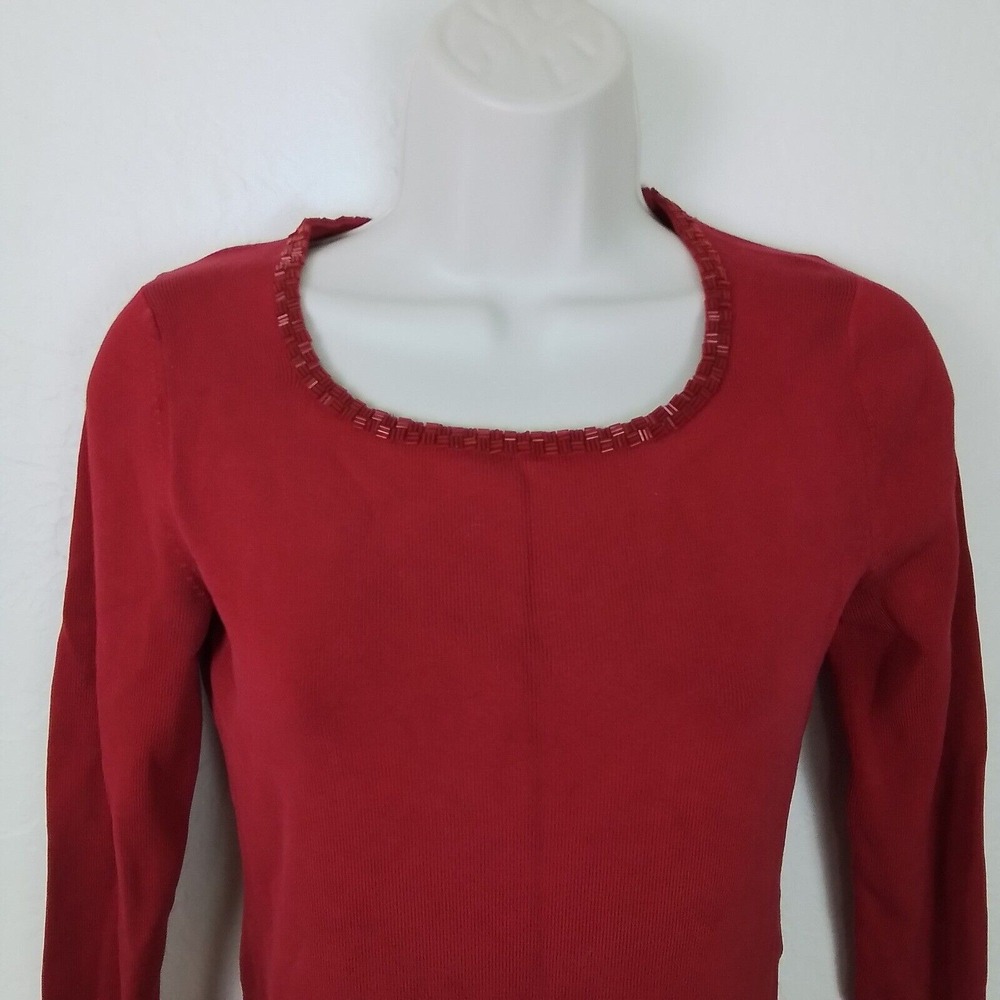 Y2k Petite Sophisticate Silk Blend Sweater SP Beaded Red‎ Long Sleeve Classic - Picture 2 of 12